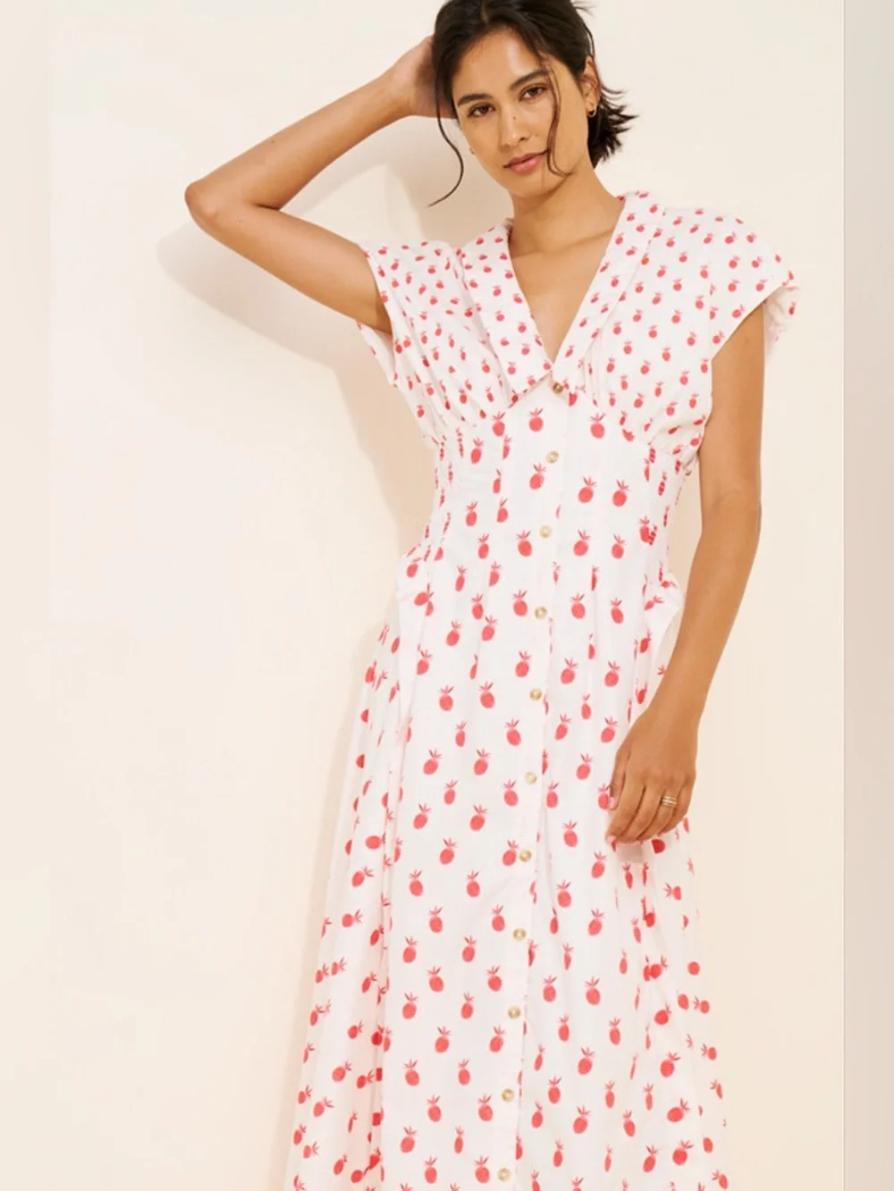Anthropologie Short-Sleeve V-Neck Pleated Midi Dress - Picture 4 of 6